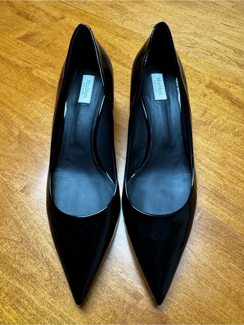 Max Mara Black Patent Pointed-Toe Pumps
